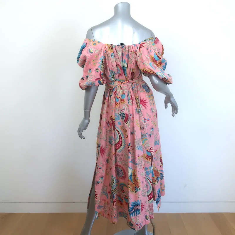Rachel Comey Desida Off the Shoulder Midi Dress Pink Printed Cotton Size 6