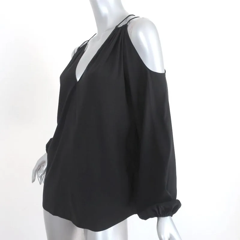 Ramy Brook Cold Shoulder Top Gigi Black Stretch Silk Blouse Size Extra Small