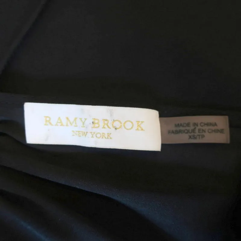 Ramy Brook Cold Shoulder Top Gigi Black Stretch Silk Blouse Size Extra Small