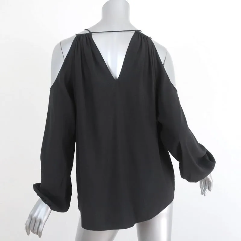 Ramy Brook Cold Shoulder Top Gigi Black Stretch Silk Blouse Size Extra Small