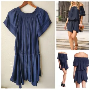 Ramy Brook Jessica Navy Off Shoulder Mini Dress SMALL