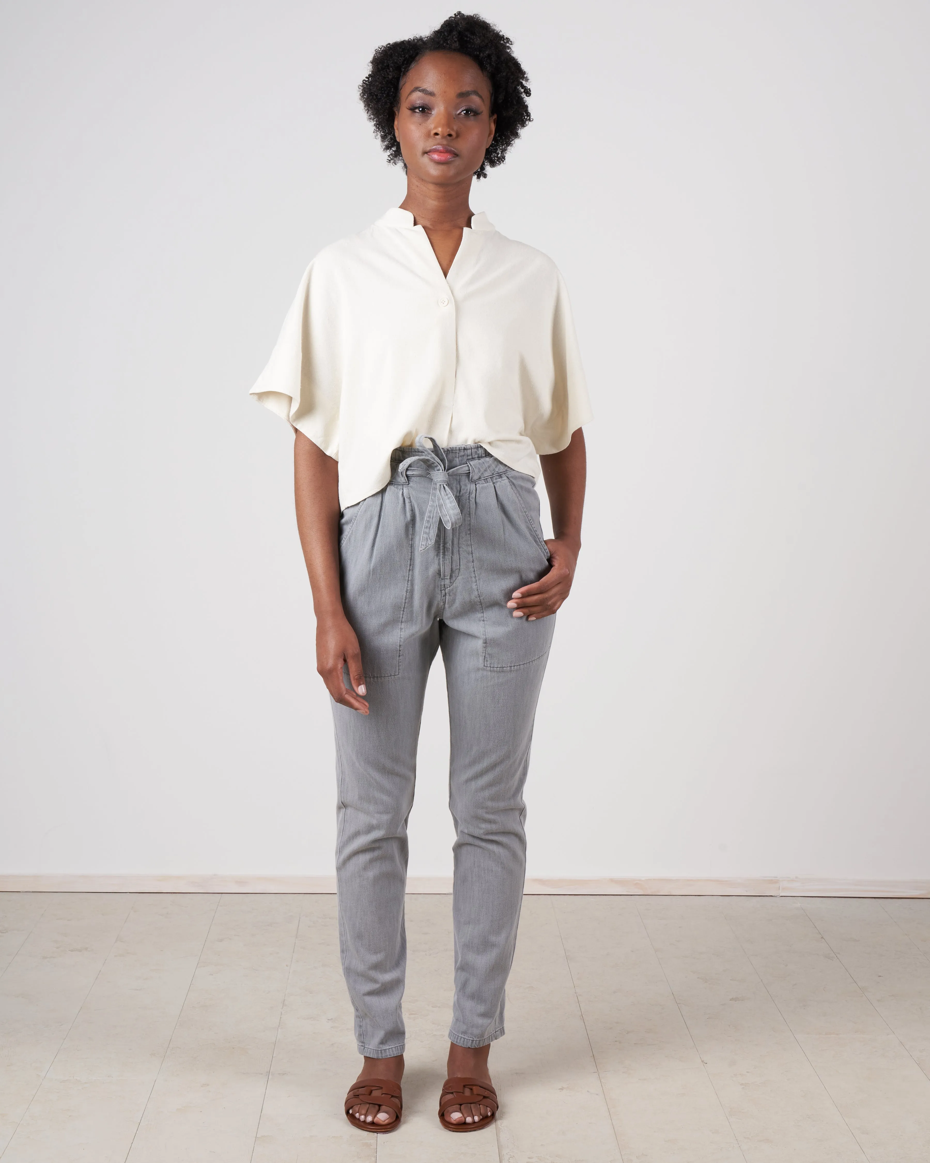 raw silk mandarin top - off white