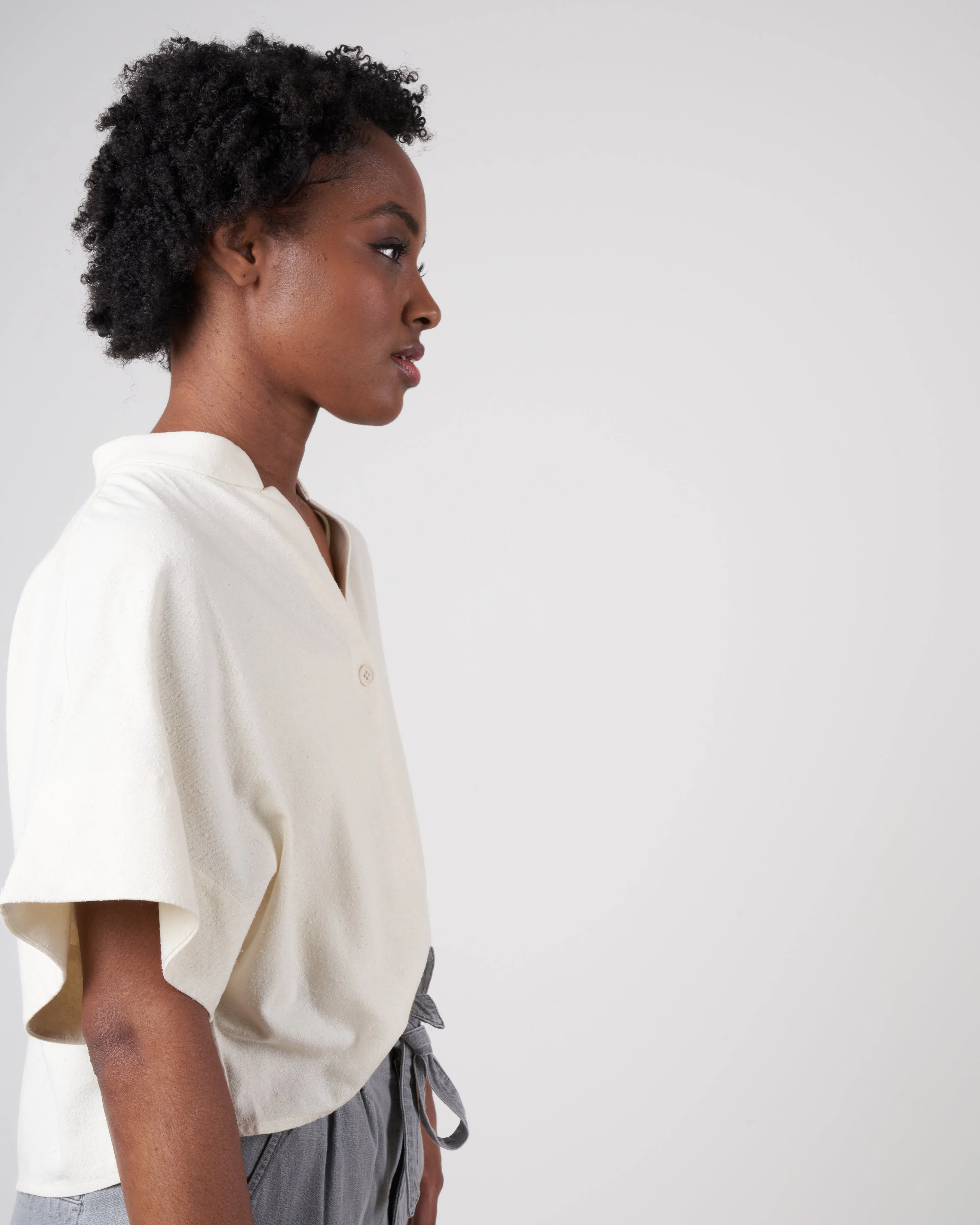 raw silk mandarin top - off white