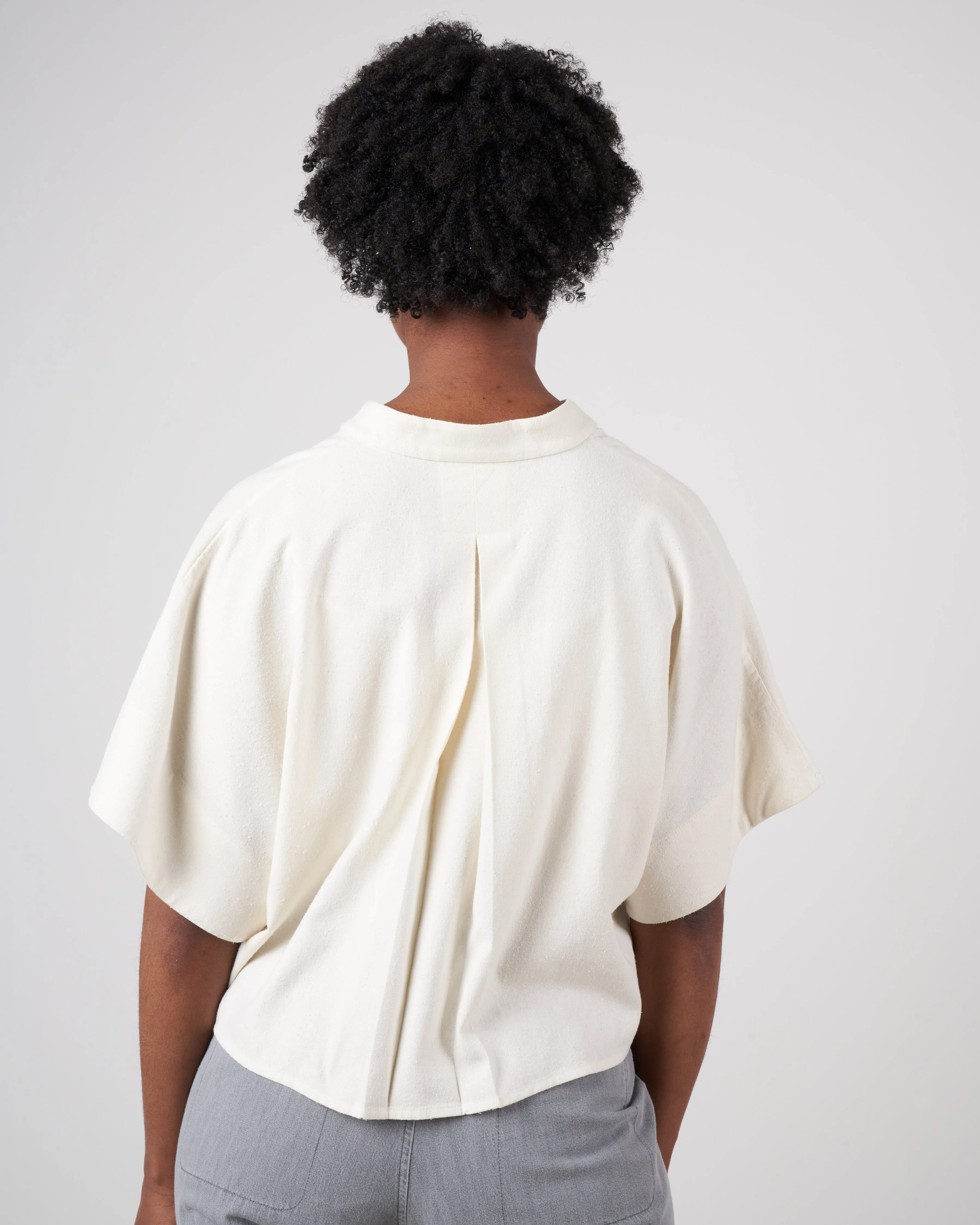 raw silk mandarin top - off white