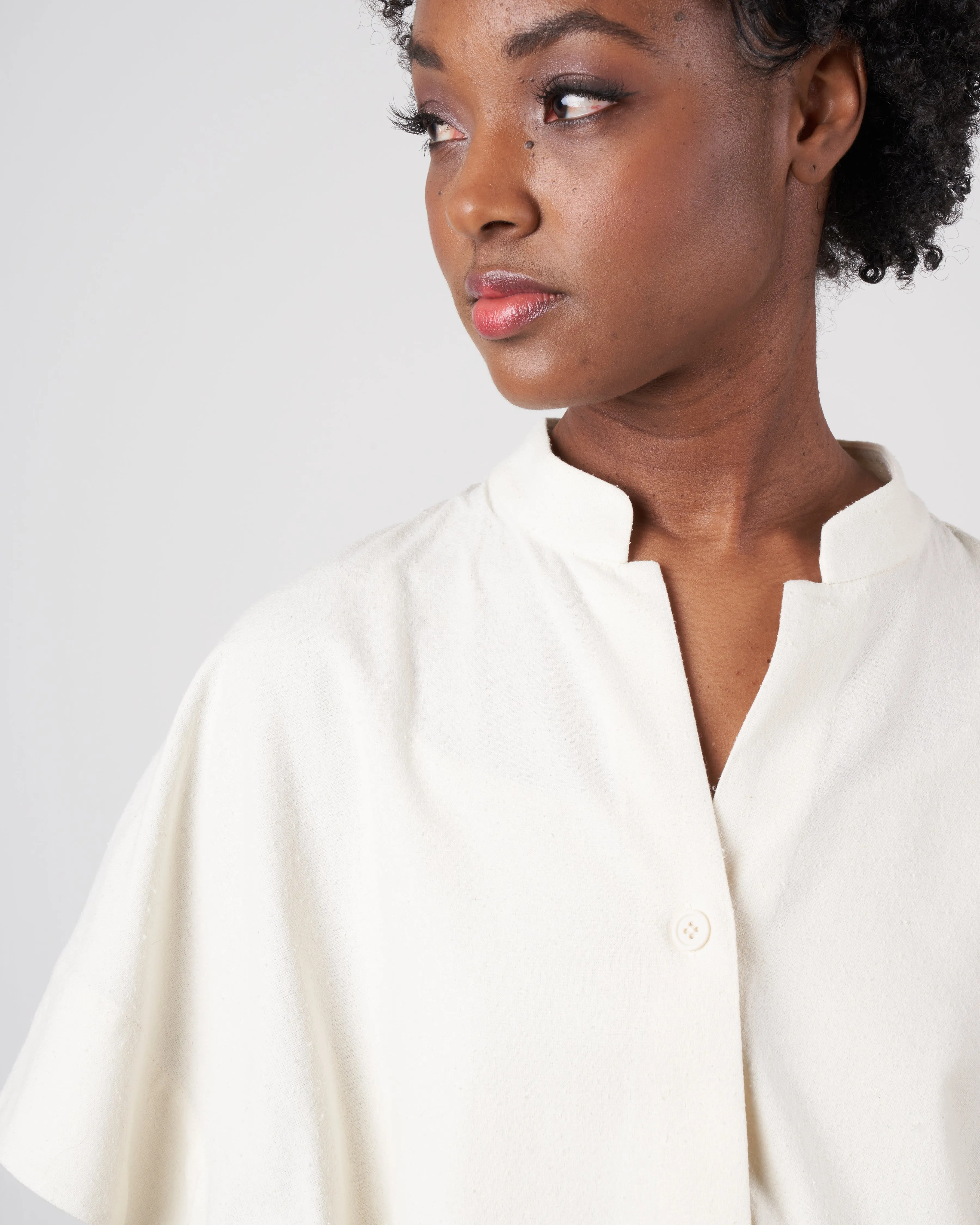 raw silk mandarin top - off white