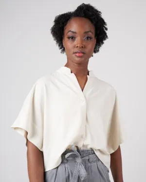 raw silk mandarin top - off white