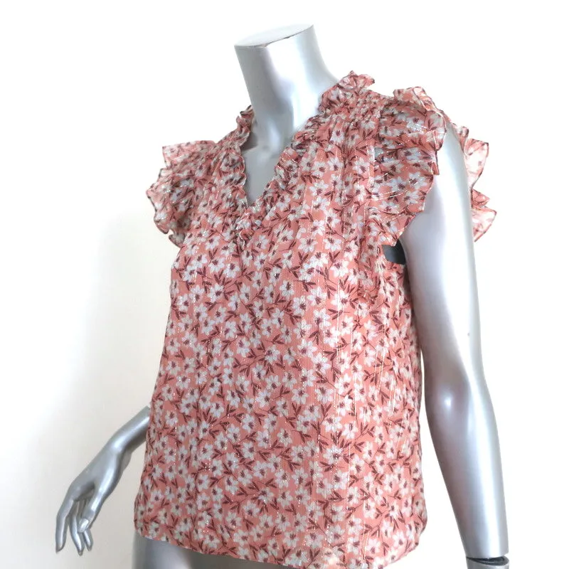 Rebecca Taylor Sleeveless Top Lucia Pink Lurex-Striped Floral Print Size 00