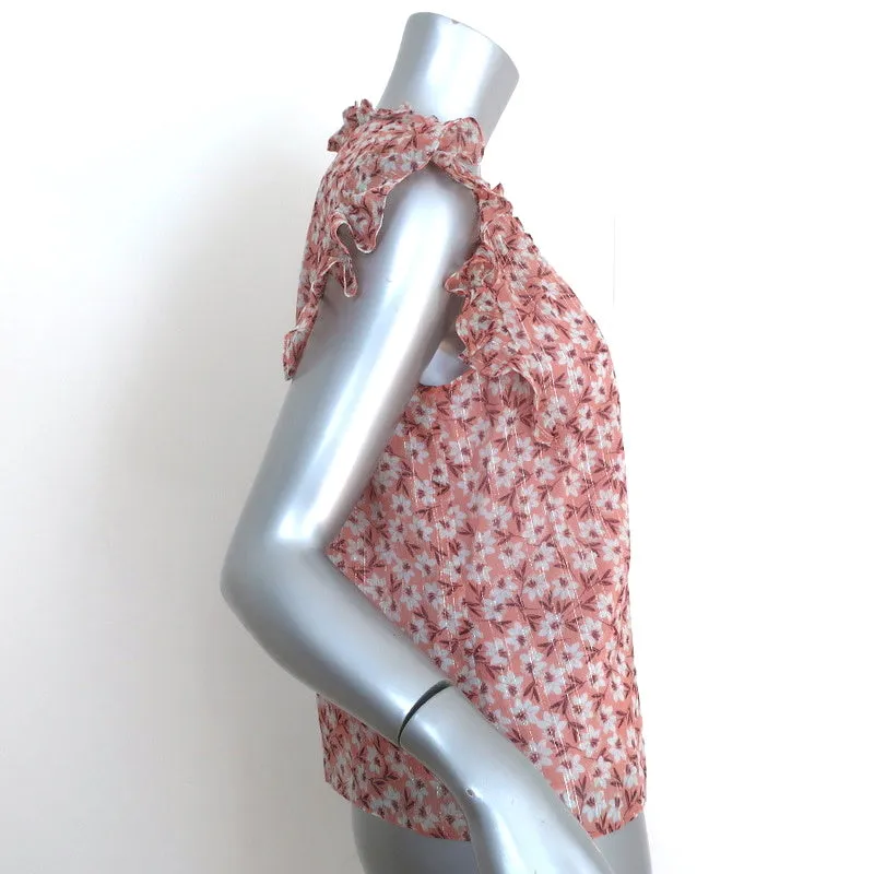 Rebecca Taylor Sleeveless Top Lucia Pink Lurex-Striped Floral Print Size 00
