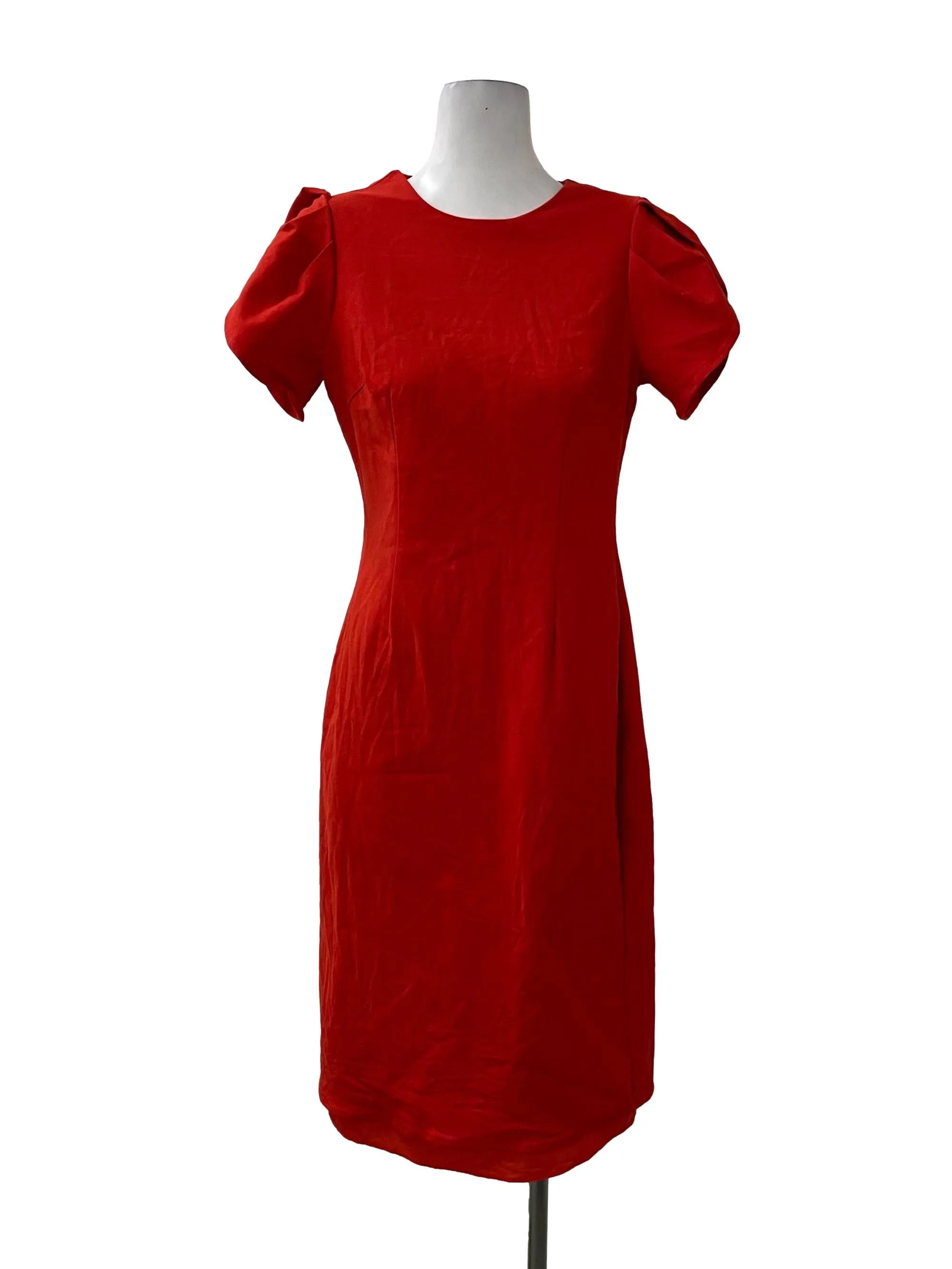 Red Puff Sleeve Pencil Dress