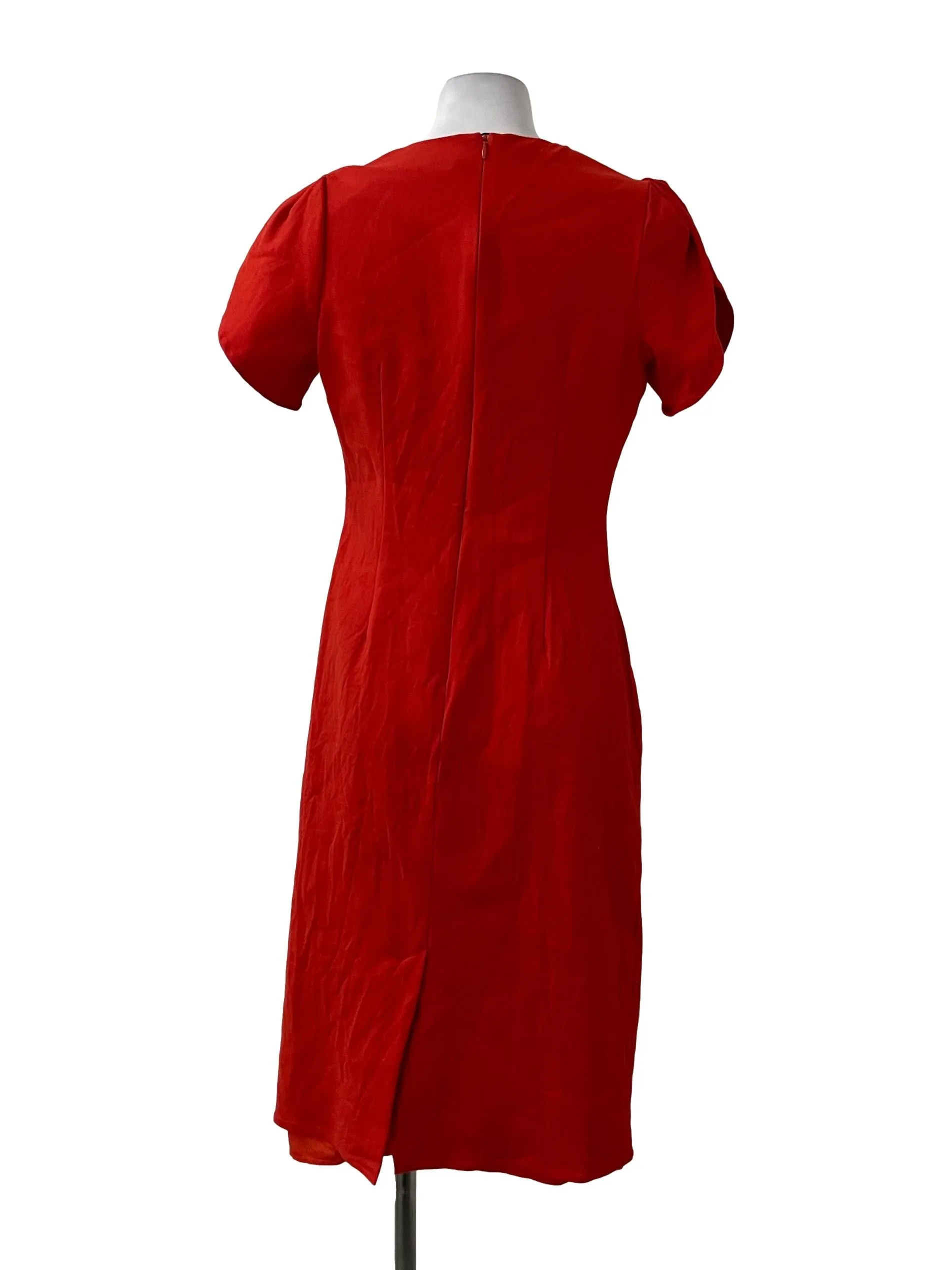 Red Puff Sleeve Pencil Dress