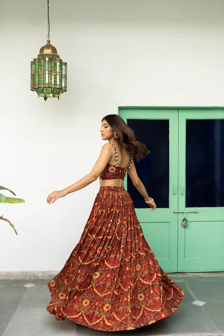 Red Silk Coord Lehenga Set