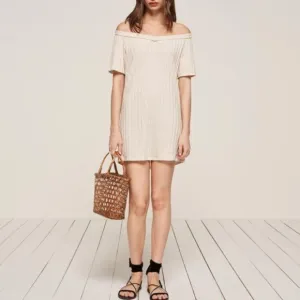 Reformation Portland Dress Ribbed Off the Shoulder