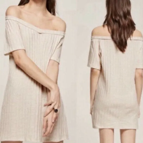 Reformation Portland Dress Ribbed Off the Shoulder