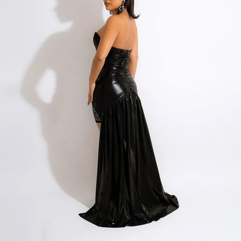 Rhinestone Off Shoulder Ruched Tulle Dress