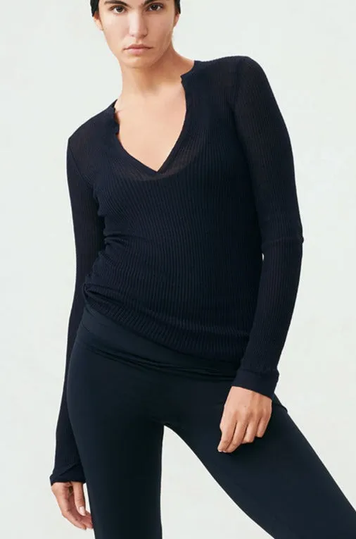 Ribbed Cashmere V Neck Top