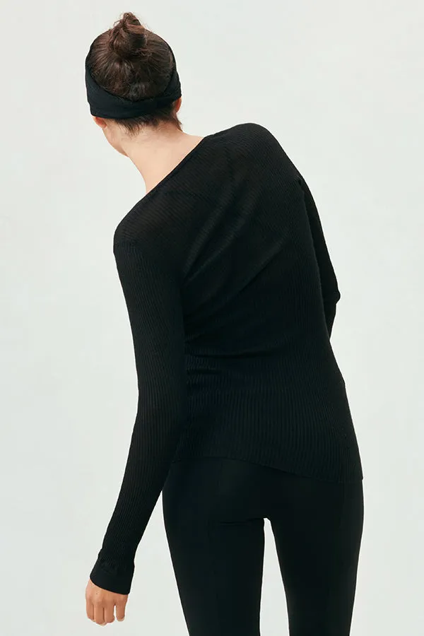 Ribbed Cashmere V Neck Top