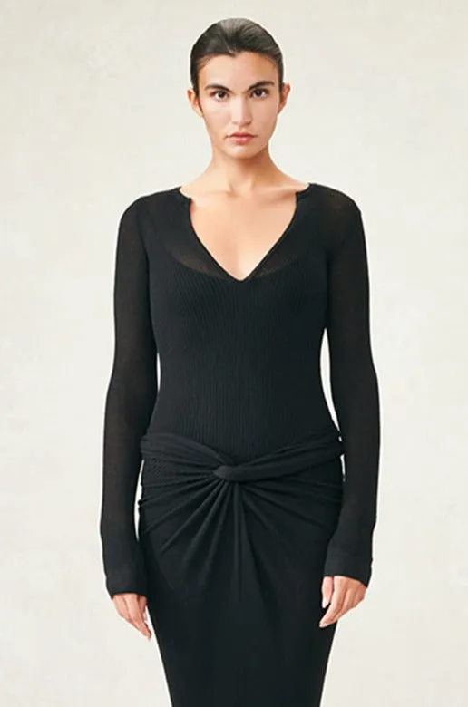 Ribbed Cashmere V Neck Top