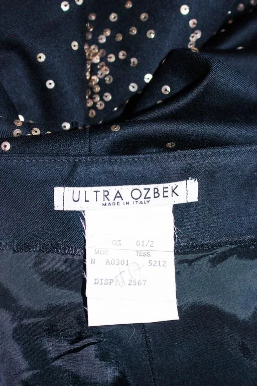 RIFAT OZBEK Ultra Black Pants with Metal Sequin Applique Size 4-6