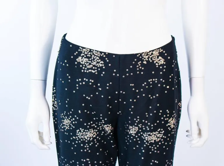 RIFAT OZBEK Ultra Black Pants with Metal Sequin Applique Size 4-6