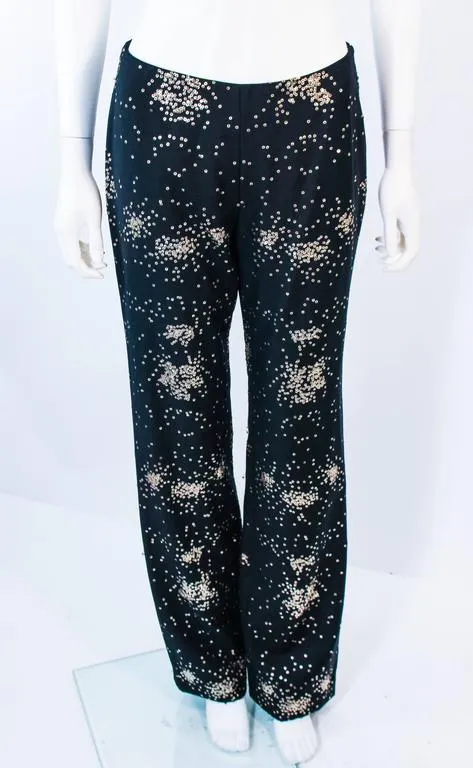 RIFAT OZBEK Ultra Black Pants with Metal Sequin Applique Size 4-6