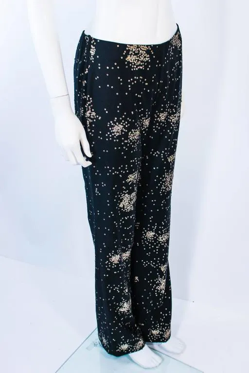 RIFAT OZBEK Ultra Black Pants with Metal Sequin Applique Size 4-6