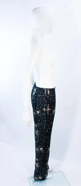 RIFAT OZBEK Ultra Black Pants with Metal Sequin Applique Size 4-6