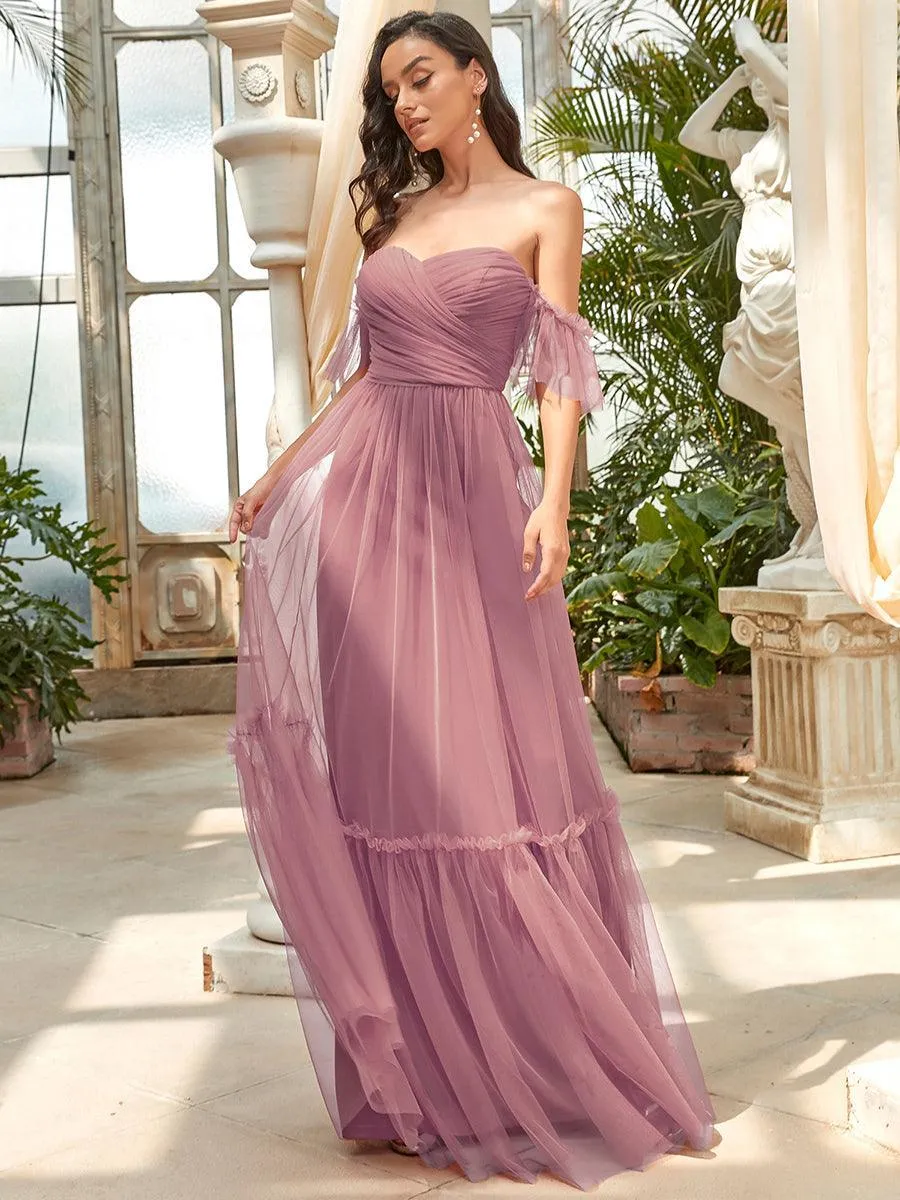 Robe Mariage Invitée en tulle plissée à épaules dénudées