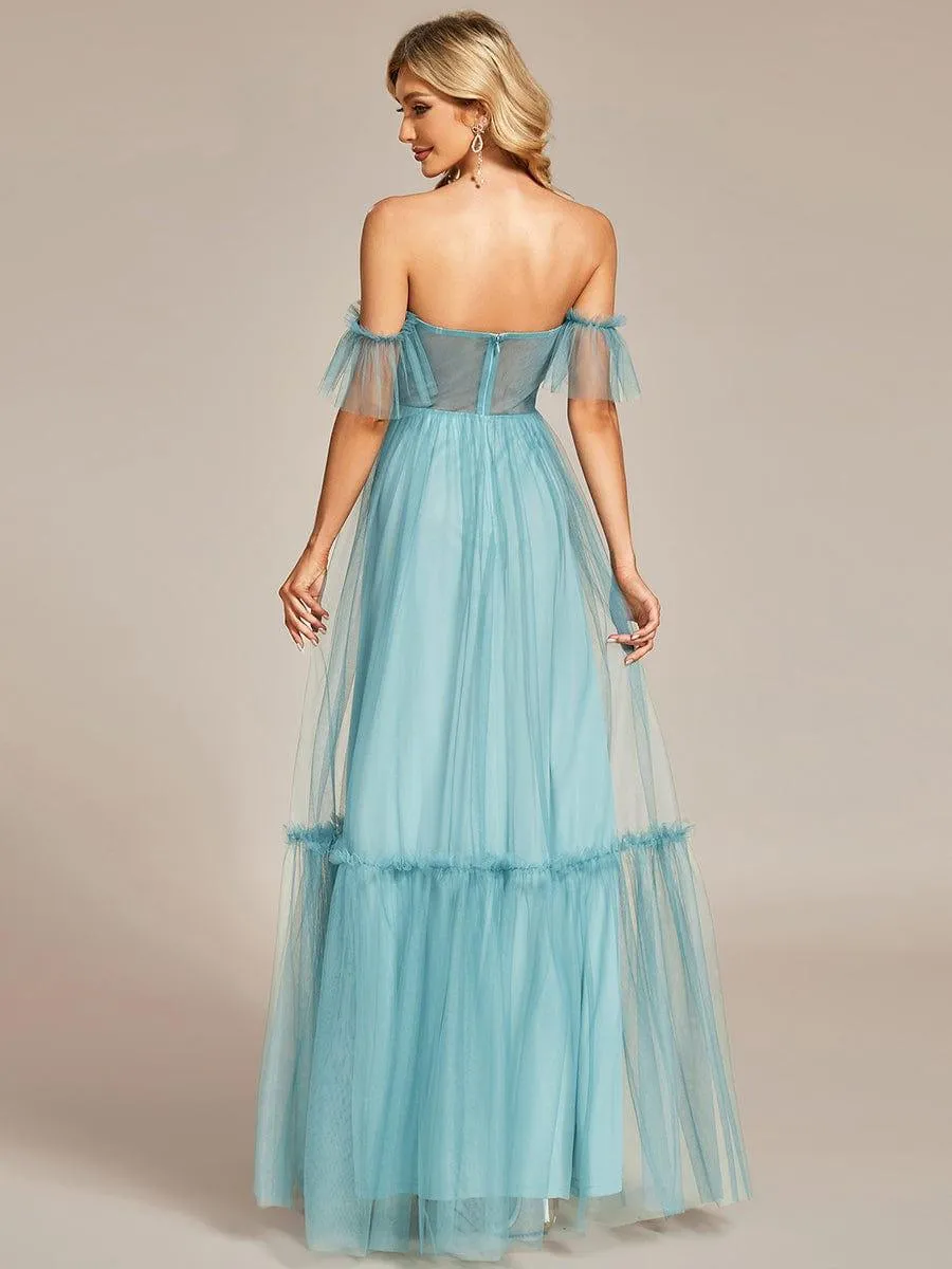 Robe Mariage Invitée en tulle plissée à épaules dénudées