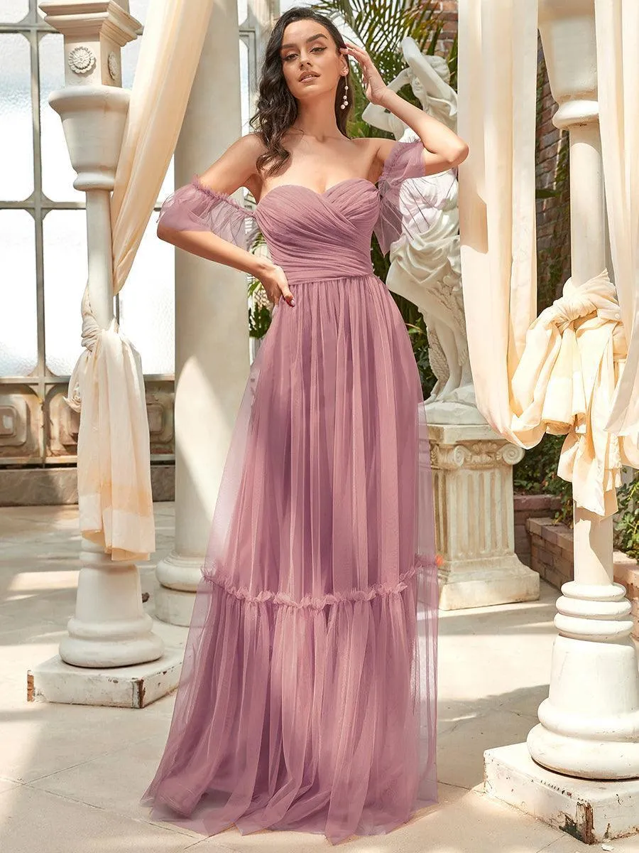 Robe Mariage Invitée en tulle plissée à épaules dénudées