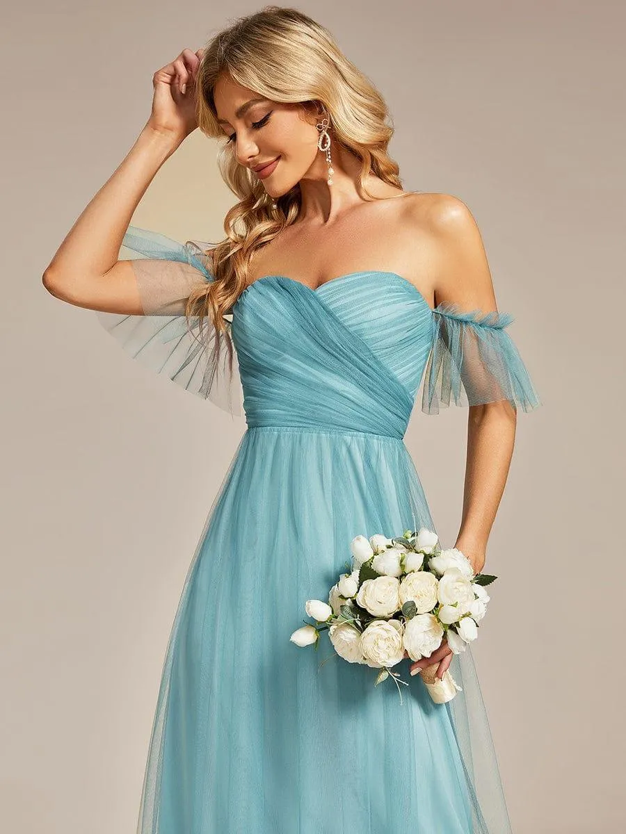 Robe Mariage Invitée en tulle plissée à épaules dénudées