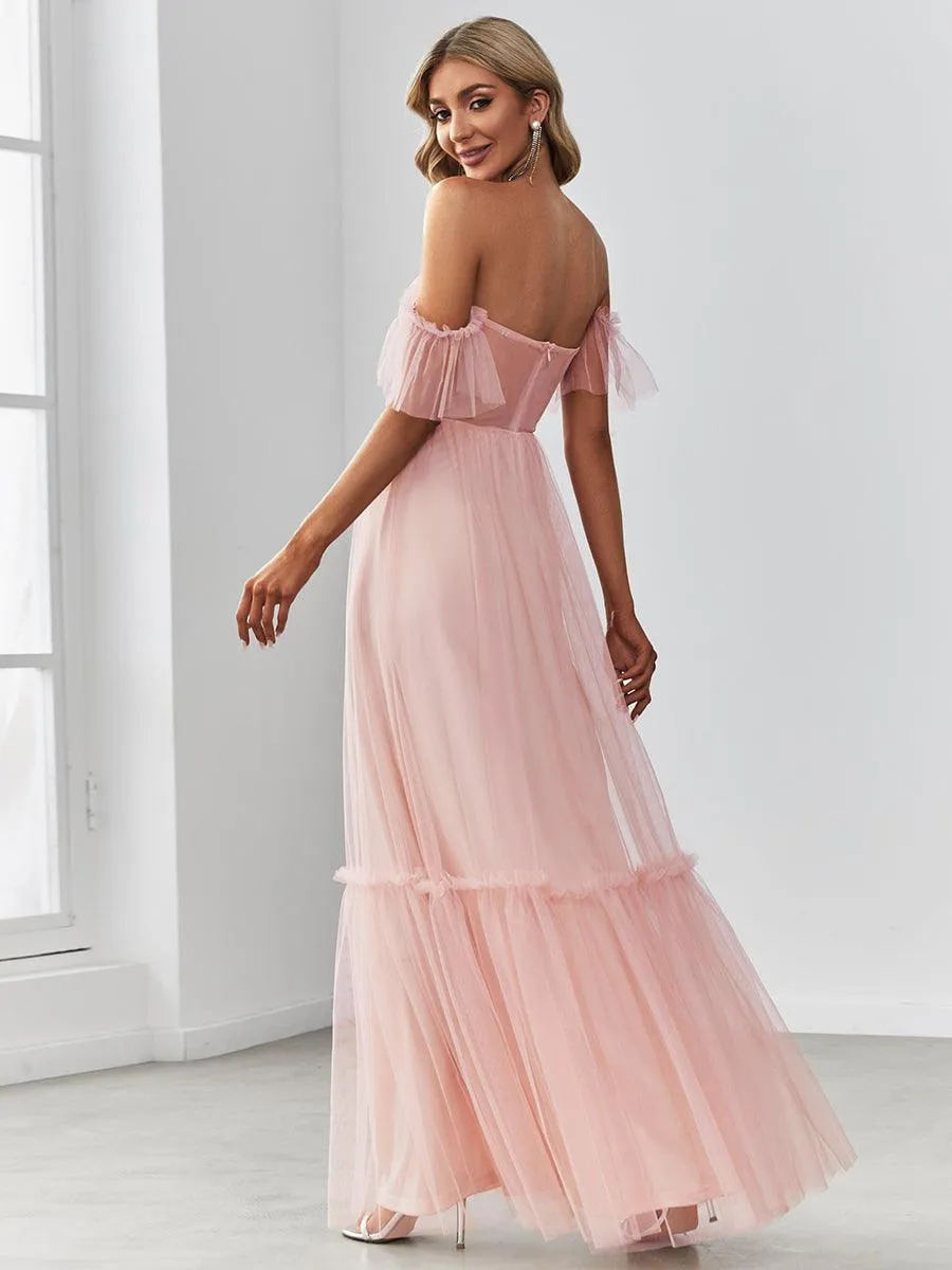Robe Mariage Invitée en tulle plissée à épaules dénudées