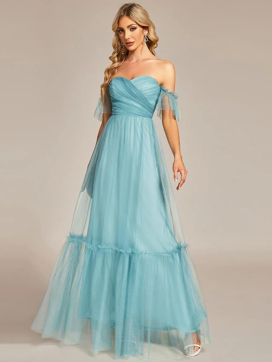 Robe Mariage Invitée en tulle plissée à épaules dénudées