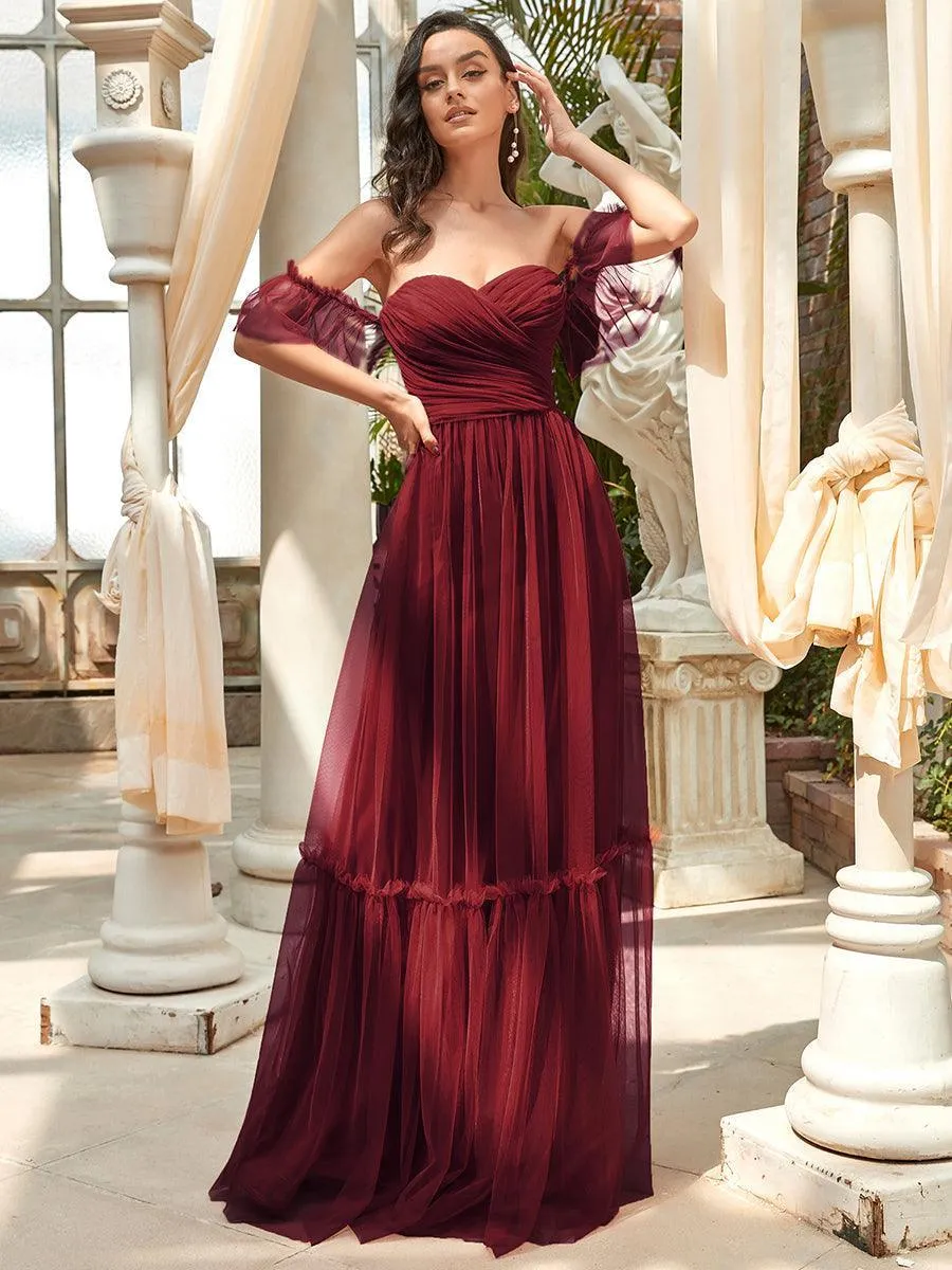 Robe Mariage Invitée en tulle plissée à épaules dénudées