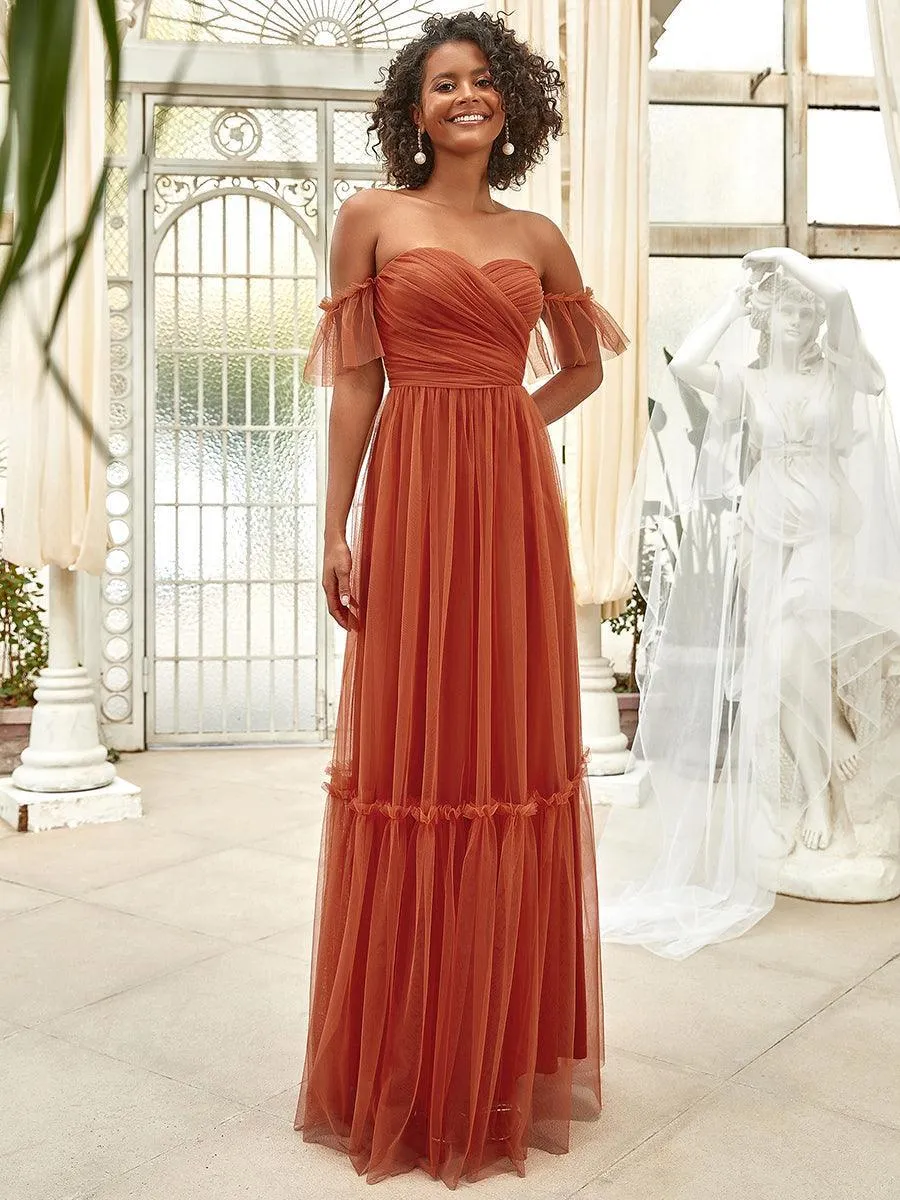 Robe Mariage Invitée en tulle plissée à épaules dénudées