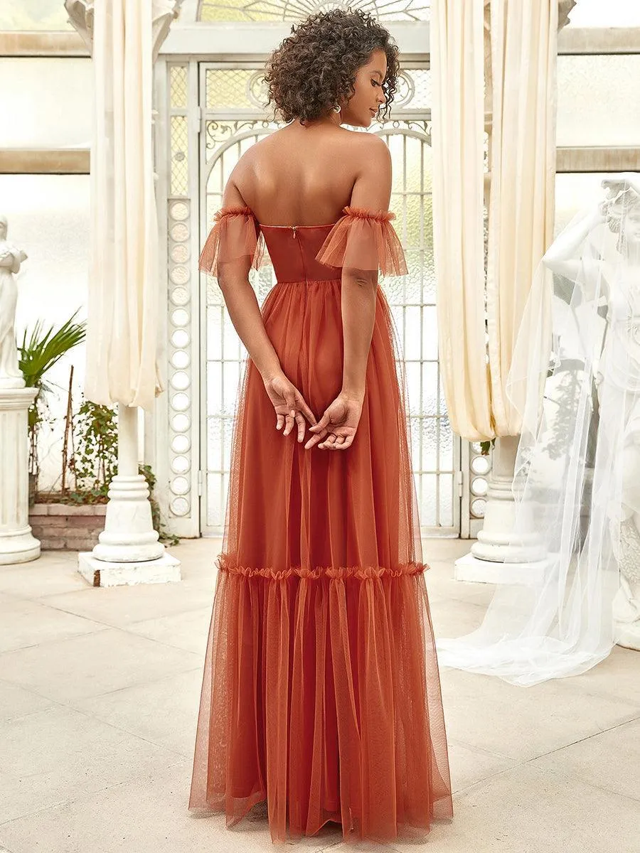 Robe Mariage Invitée en tulle plissée à épaules dénudées
