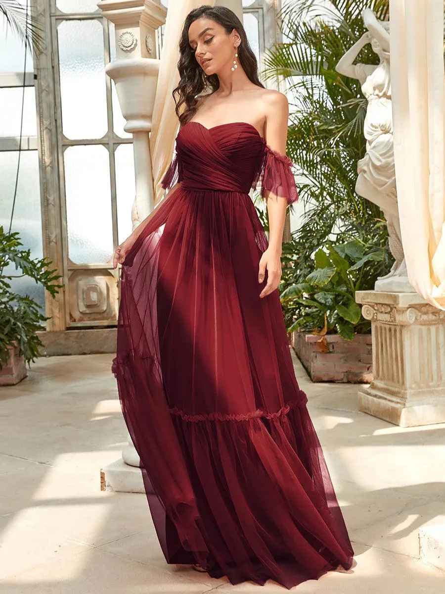 Robe Mariage Invitée en tulle plissée à épaules dénudées