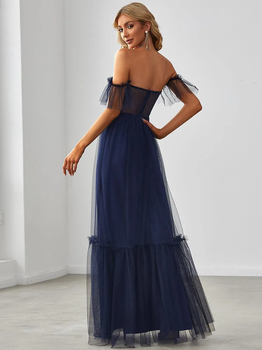 Robe Mariage Invitée en tulle plissée à épaules dénudées