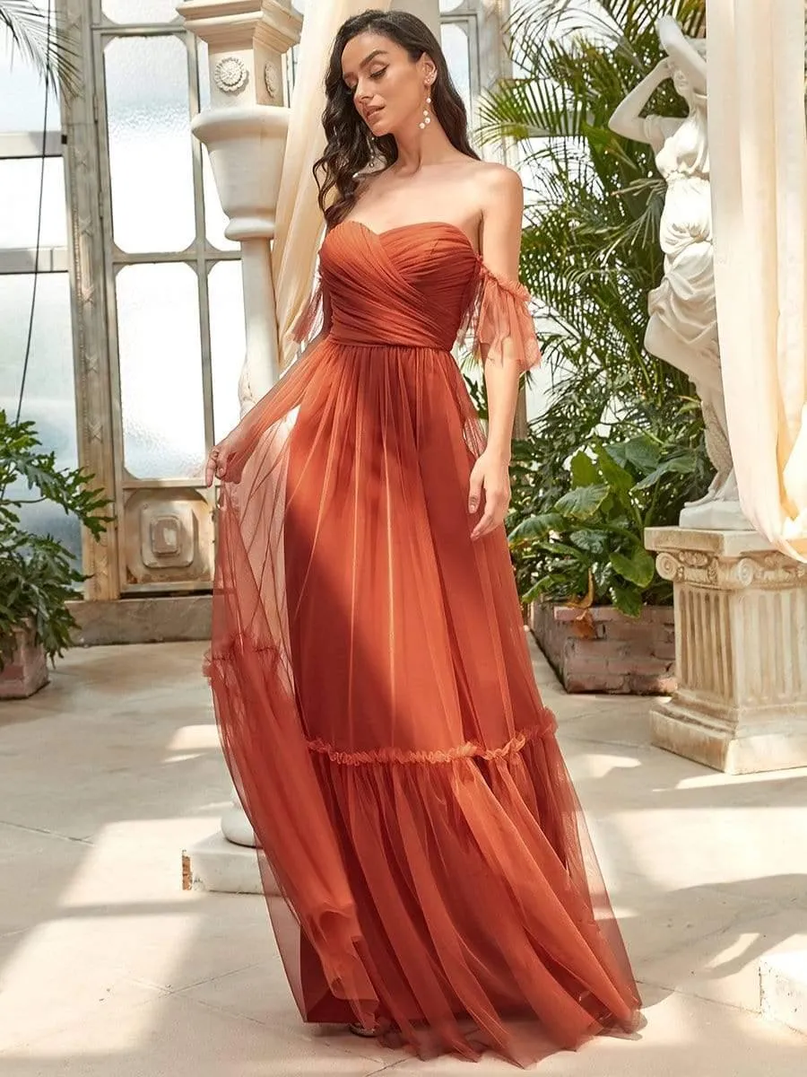 Robe Mariage Invitée en tulle plissée à épaules dénudées
