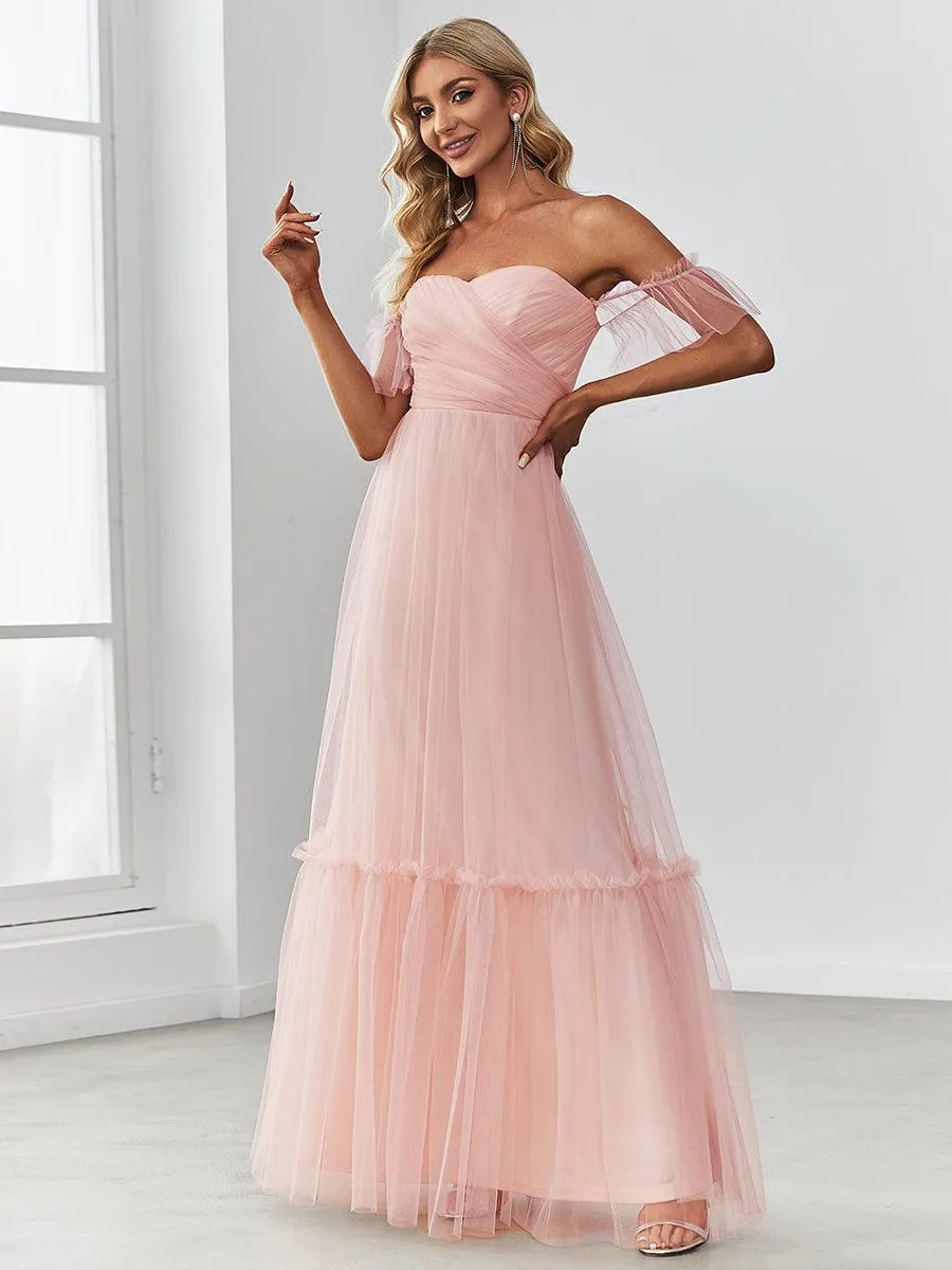 Robe Mariage Invitée en tulle plissée à épaules dénudées