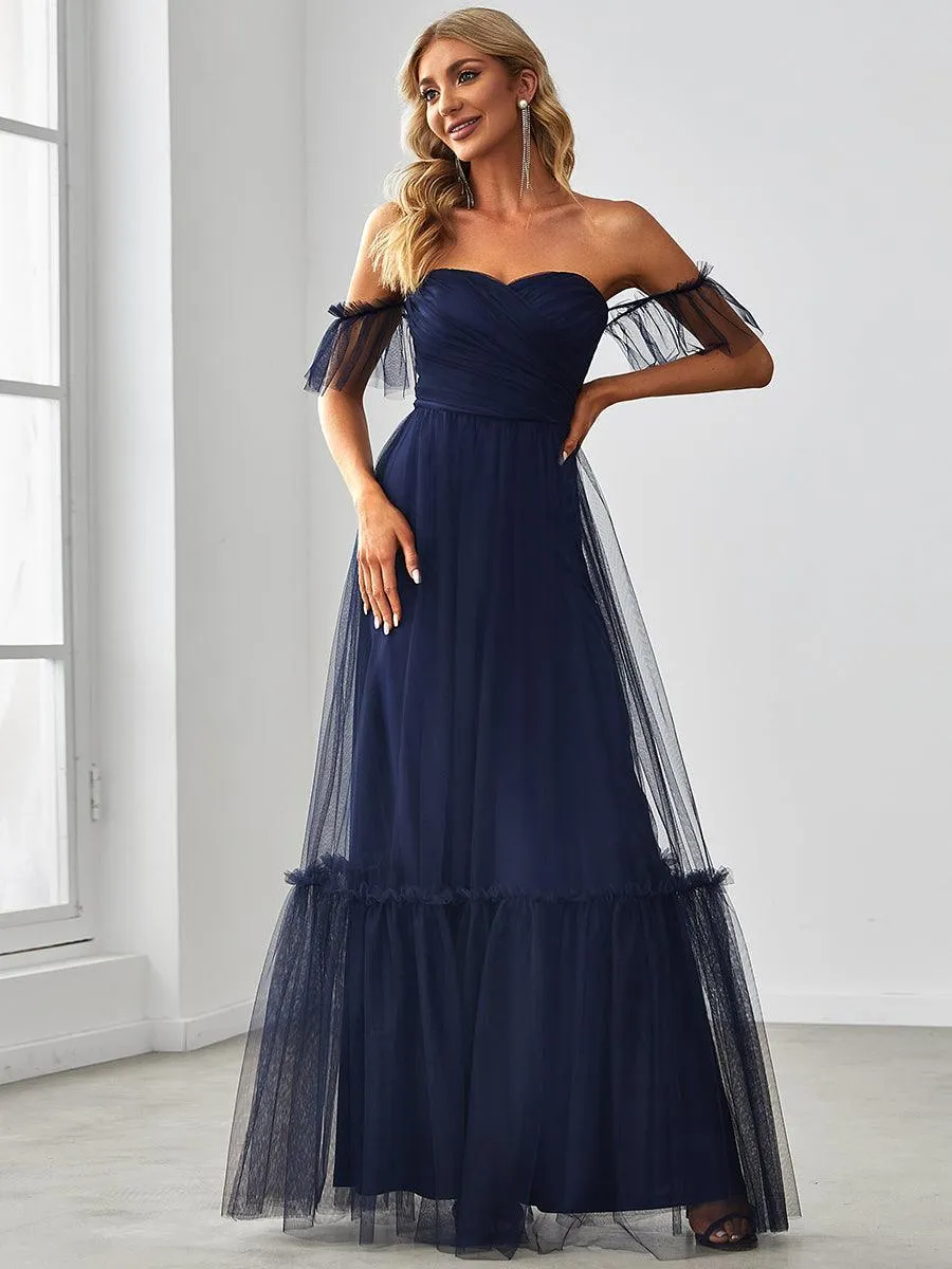 Robe Mariage Invitée en tulle plissée à épaules dénudées