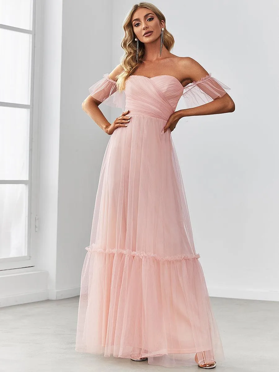 Robe Mariage Invitée en tulle plissée à épaules dénudées