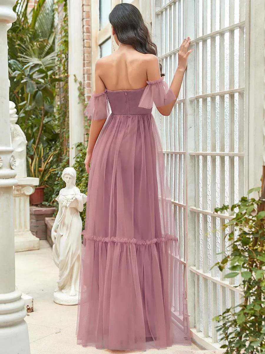 Robe Mariage Invitée en tulle plissée à épaules dénudées