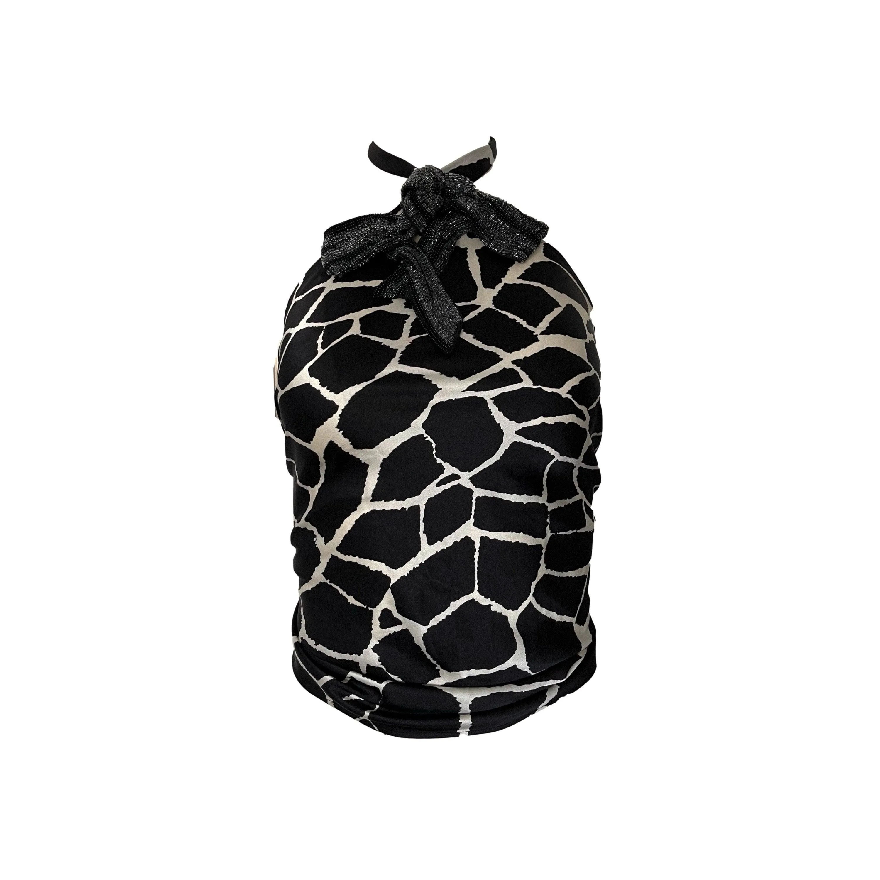 Roberto Cavalli Black Print Silk Halter Top