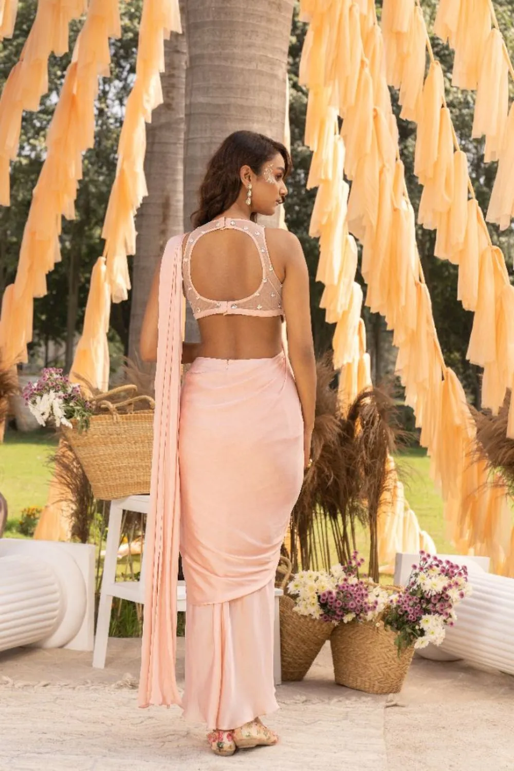 Rose Pink Skirt Saree Set