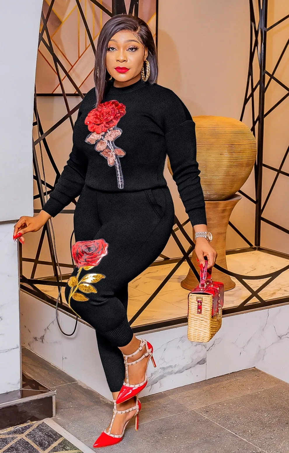 Roseanne- 2 pcs Sequin Sweater Tracksuit Set (NEW)