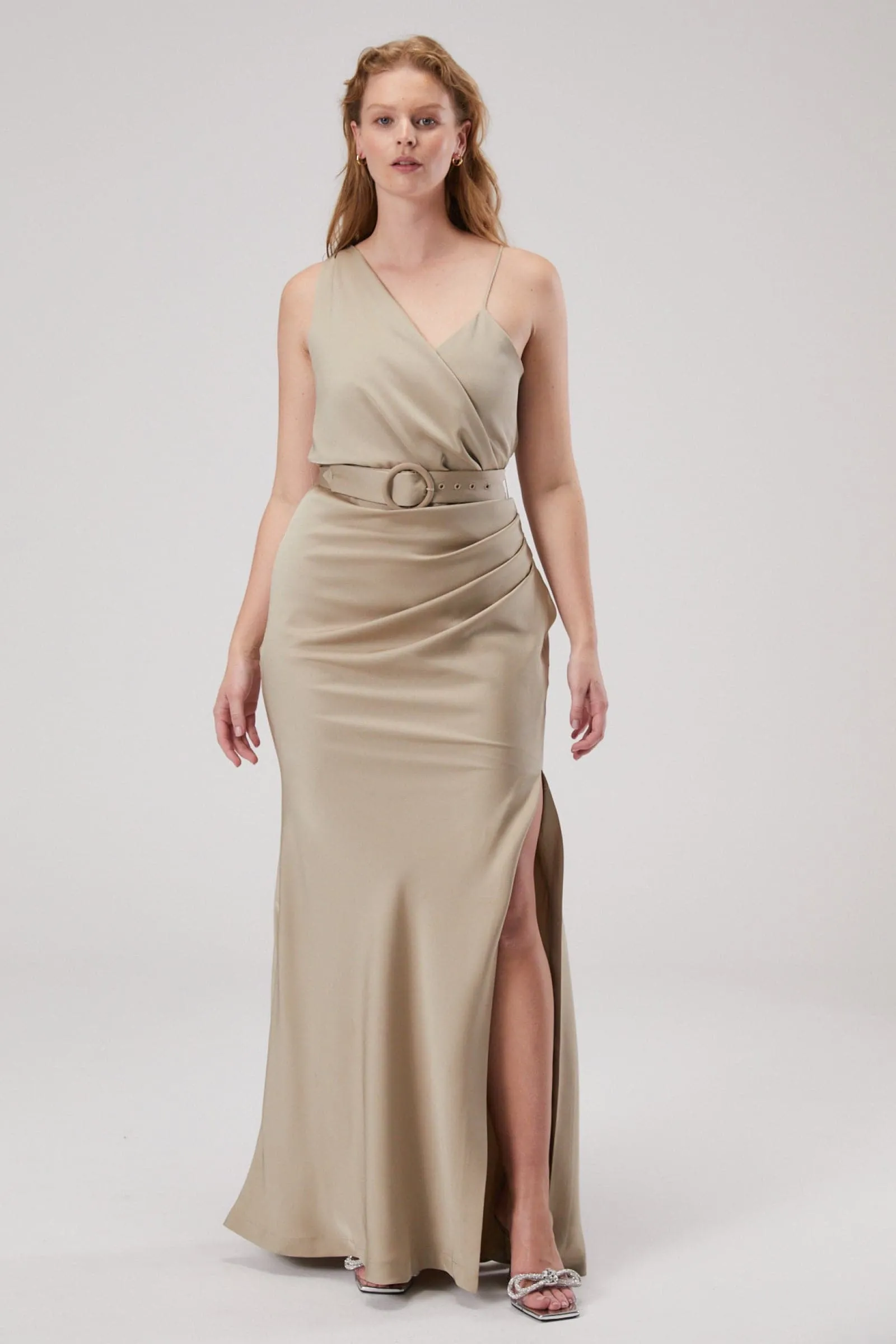 ROSETTE SATIN MAXI DRESS