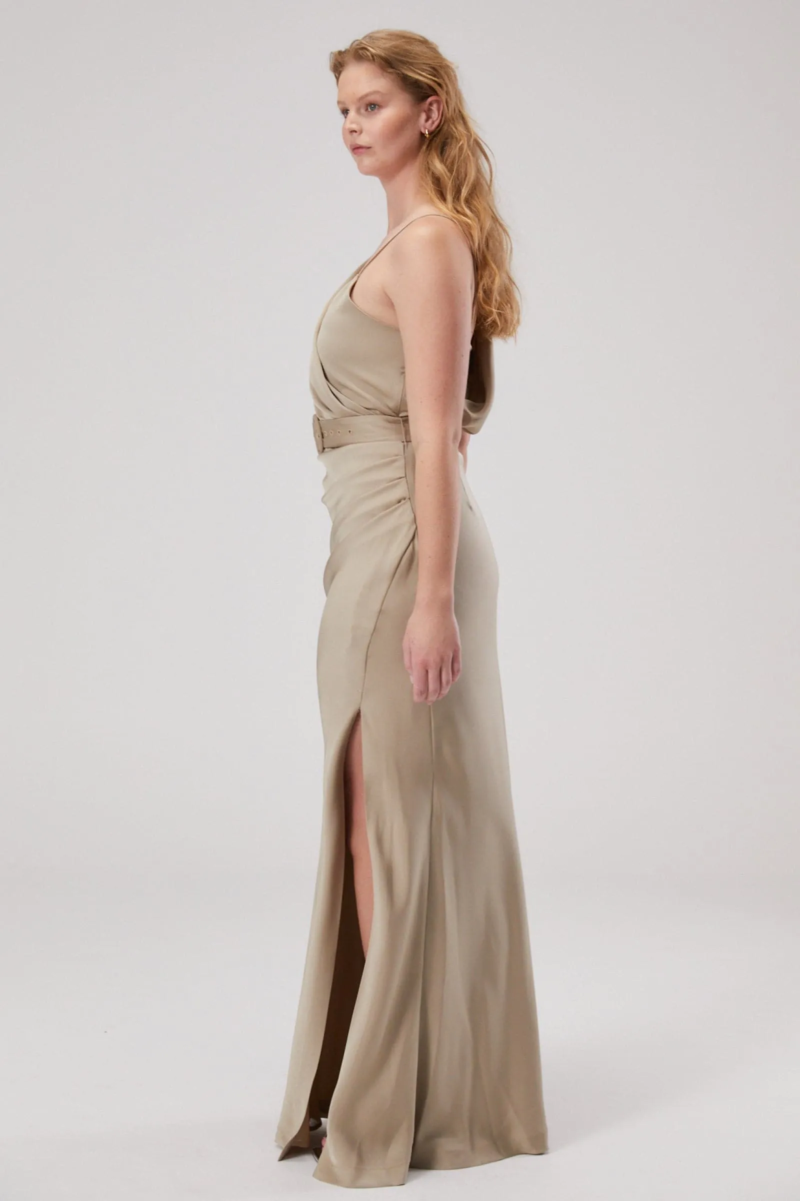 ROSETTE SATIN MAXI DRESS
