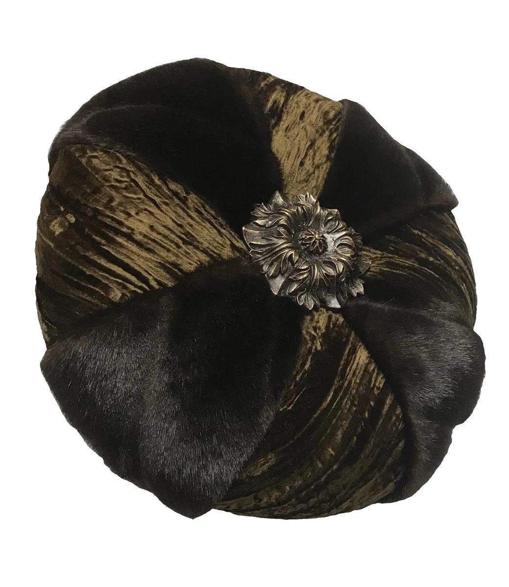 Round Accent Pillow with Faux Mink and Medallion