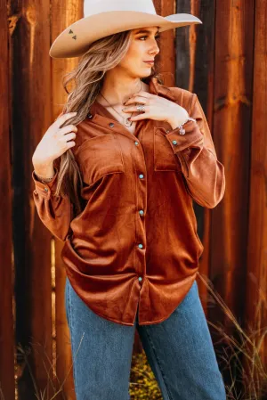 Rust velvet long sleeve top