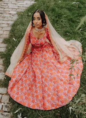 SALONI Red Floral Lehenga Skirt